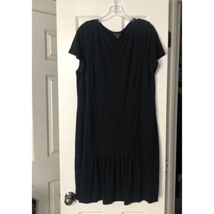 J Jill Wearever Collection Womens Lg Midi Dress Black Pleated Short Sleeve Shift